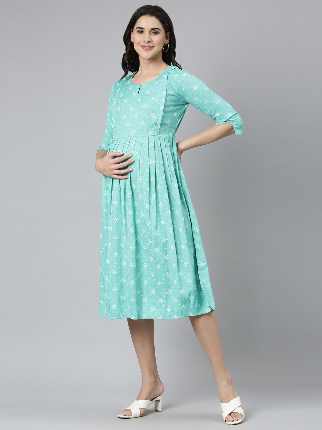 Womens Maternity 3/4th Gown - Sea Green