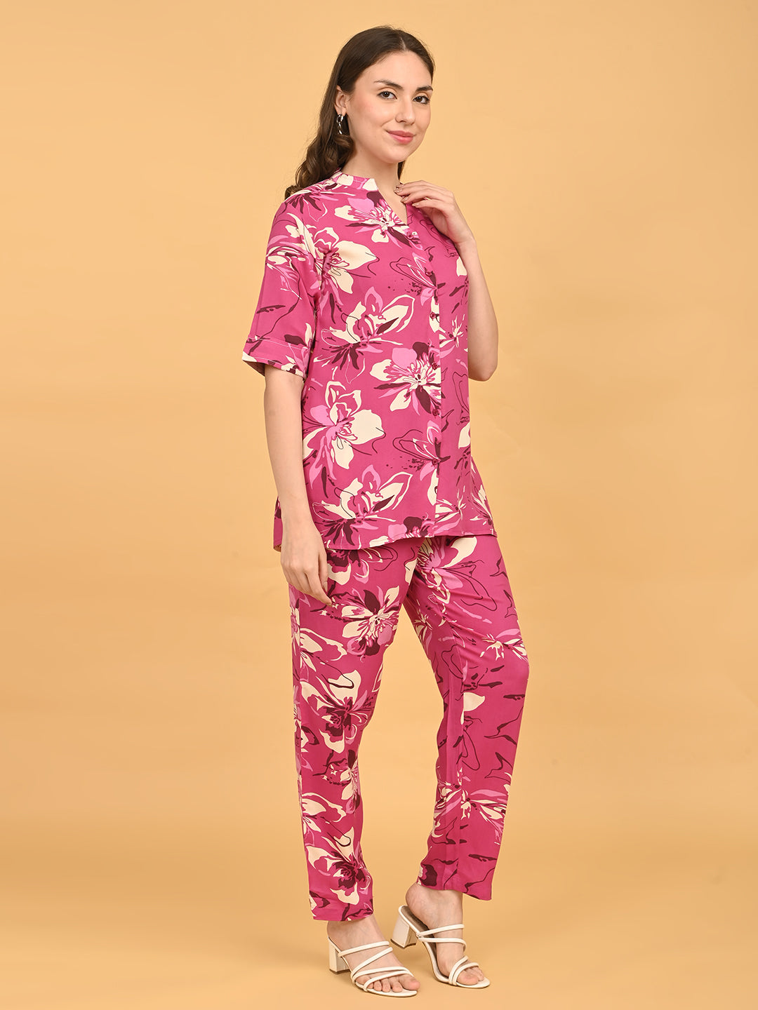 Fuchsia-Colored Printed Co-Ord Set