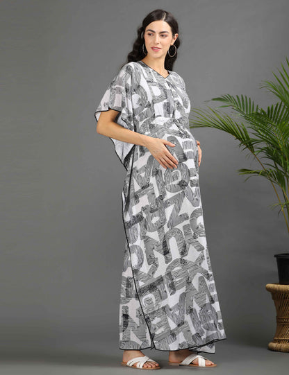 White-Colored Maternity Kaftan Long Gown