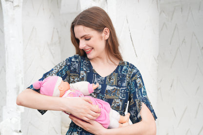 Indigo-Colored Maternity 3/4th Gown