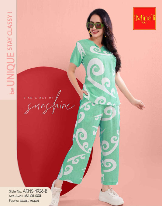 Womens Printed Co Ord Set - S.Green