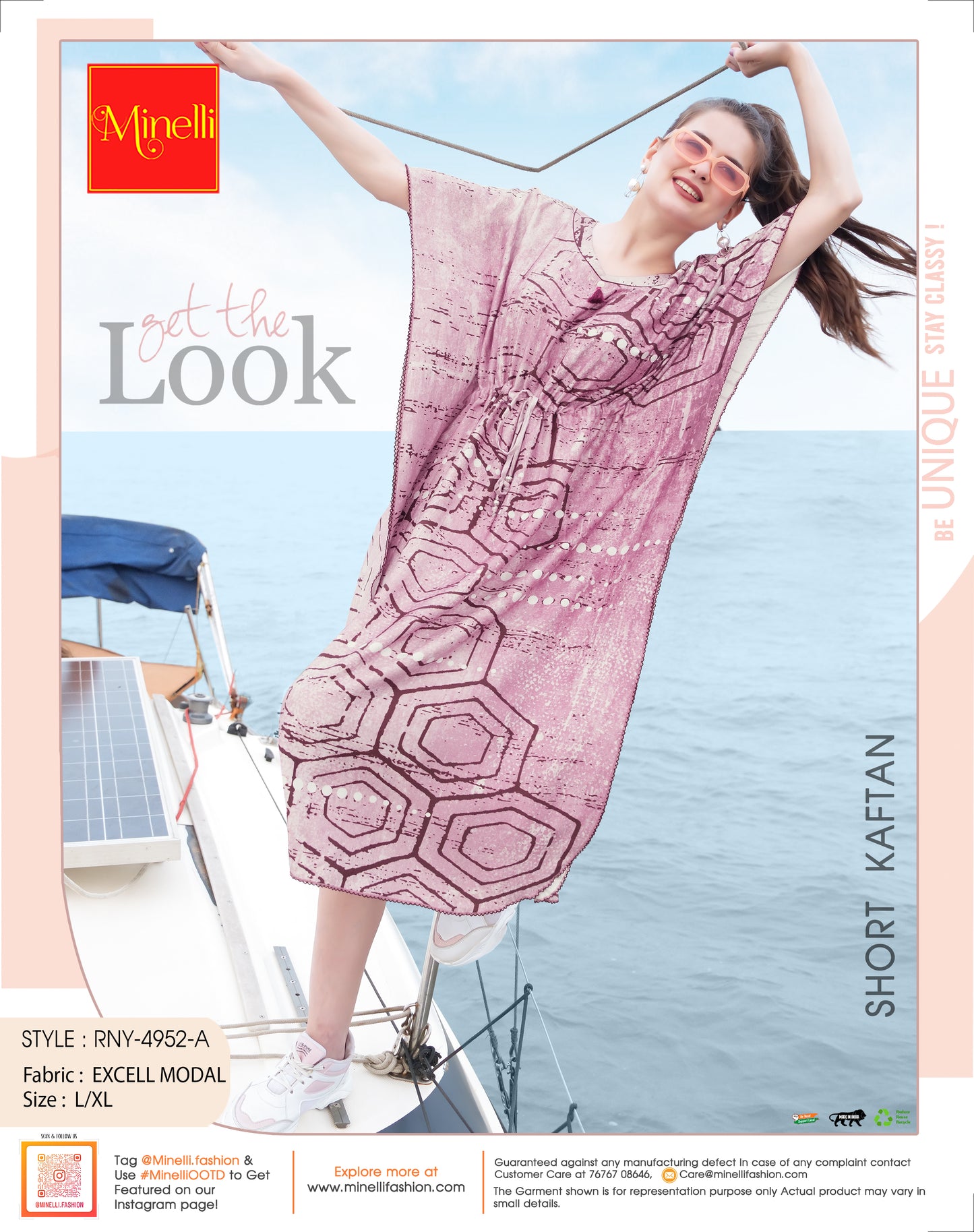 Womens Printed Kaftan Short Nightdress - Magenta