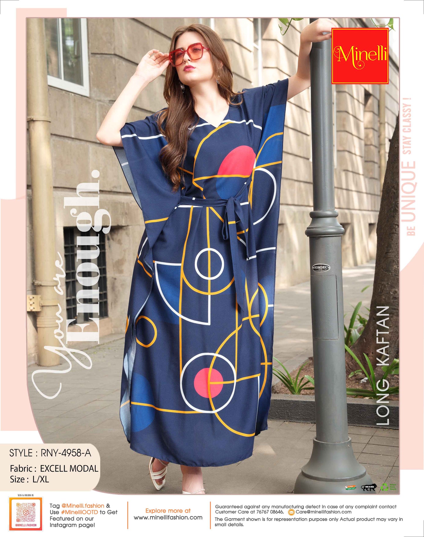 Womens Printed Kaftan Nightdress - Navy