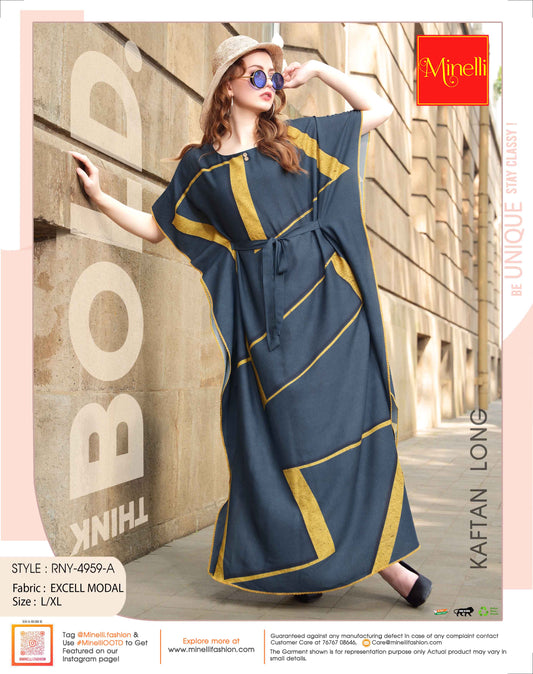 Womens Printed Kaftan Nightdress - Indigo