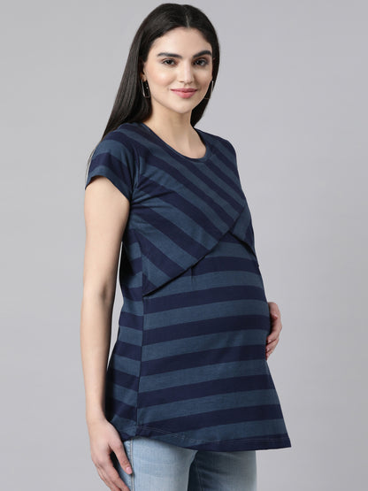 Womens Striped Maternity Tees - Blue