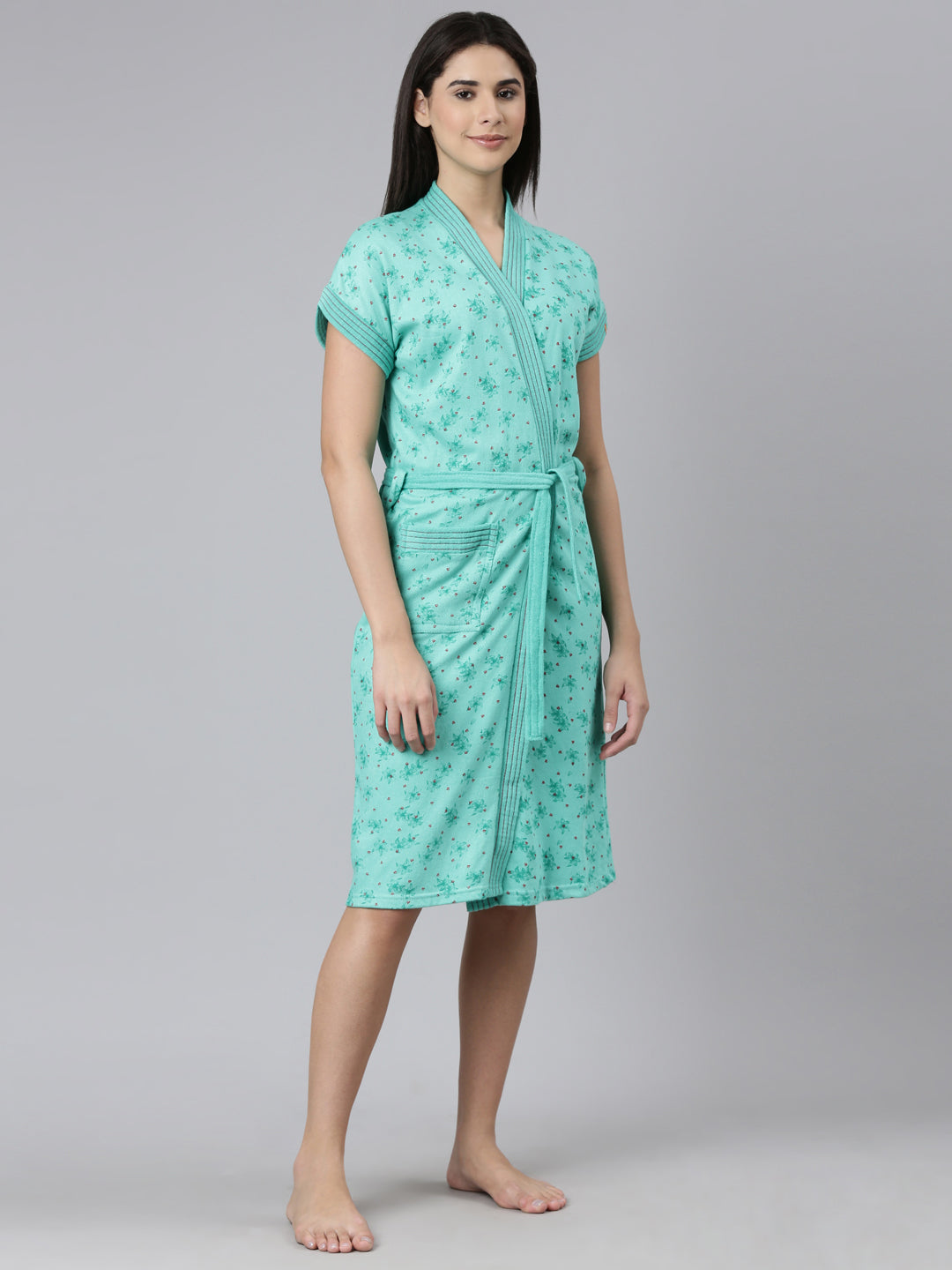 Womens Printed Bathrobe - Sea Green