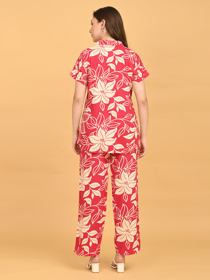 Fuchsia-Colored Printed Co-Ord Set