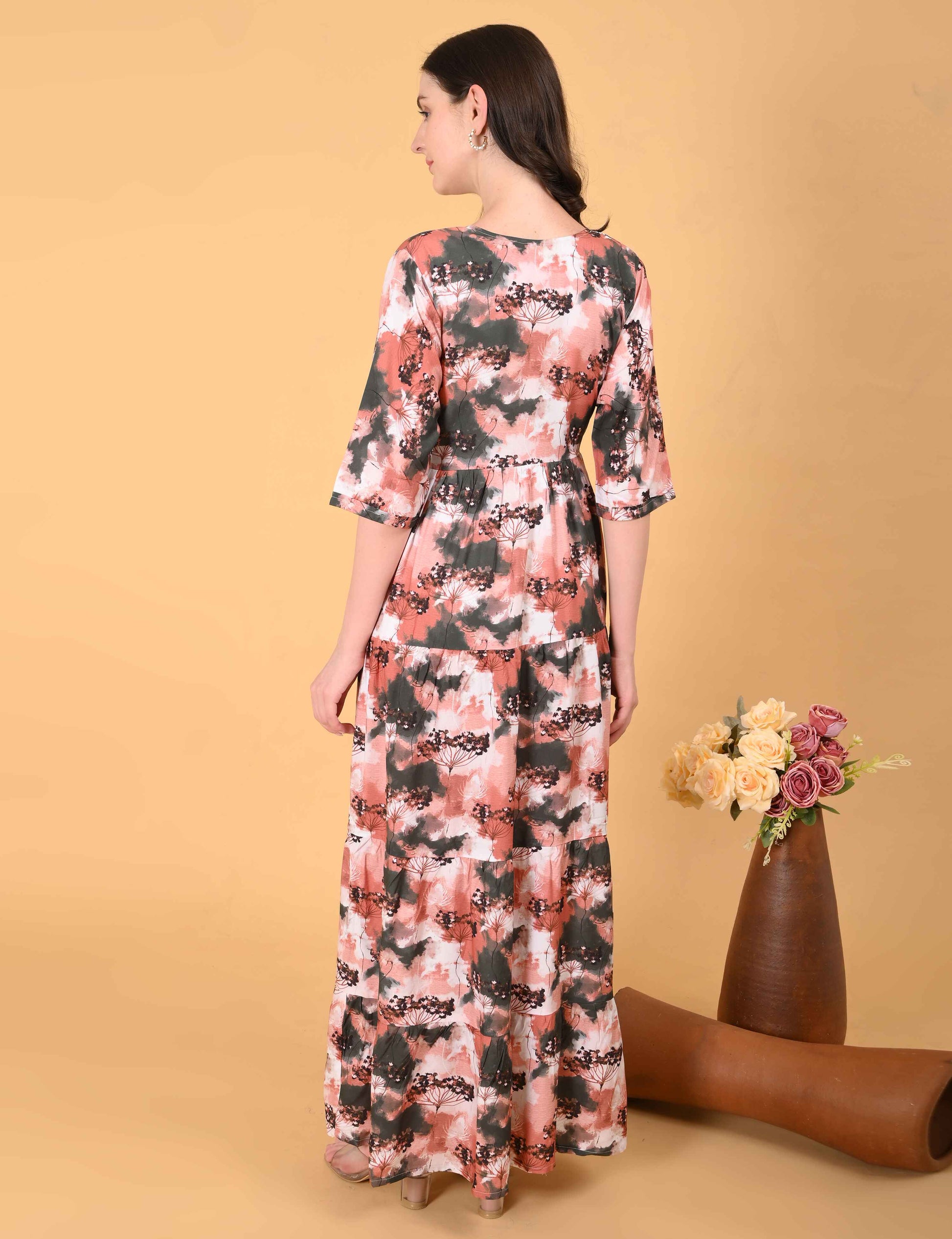 Womens Peach-Colored Premium Flare Gown MINELLI FASHION Womens Peach-Colored Premium Flare Gown MINELLI FASHION
