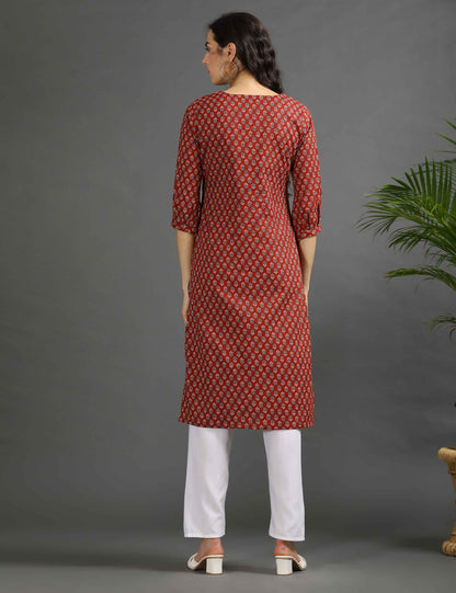 Womens Red-Colored Printed Feeding Kurta