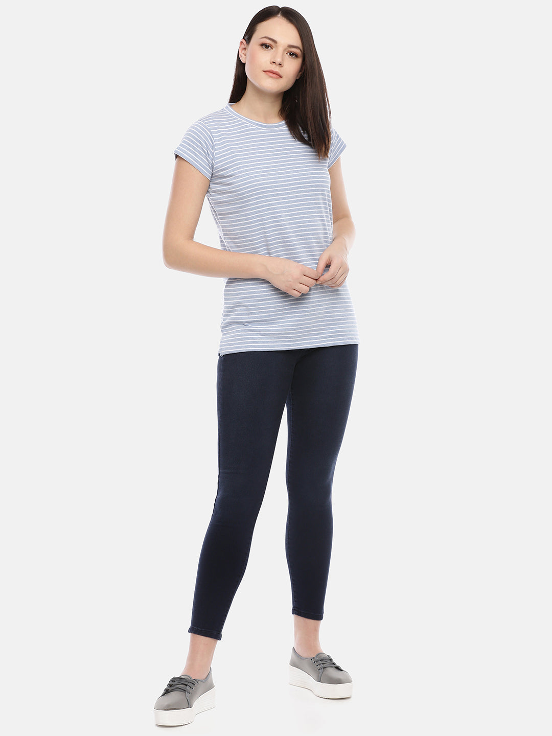 Womens Sky Blue Thin Striped Tees