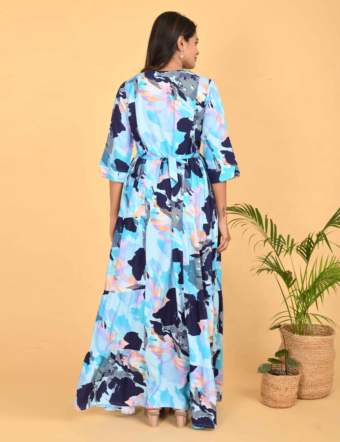 Womens L.Blue-Colored Premium Flare Gown