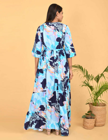 Womens L.Blue-Colored Premium Flare Gown