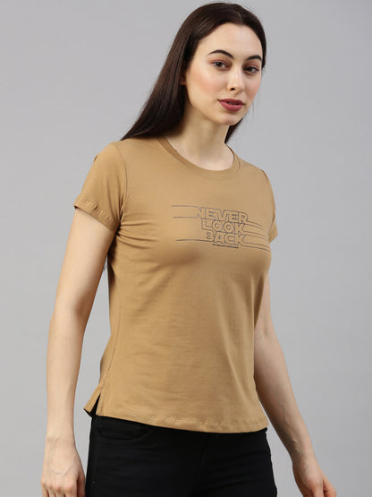 Womens Khaki Lycra Fashion Tees