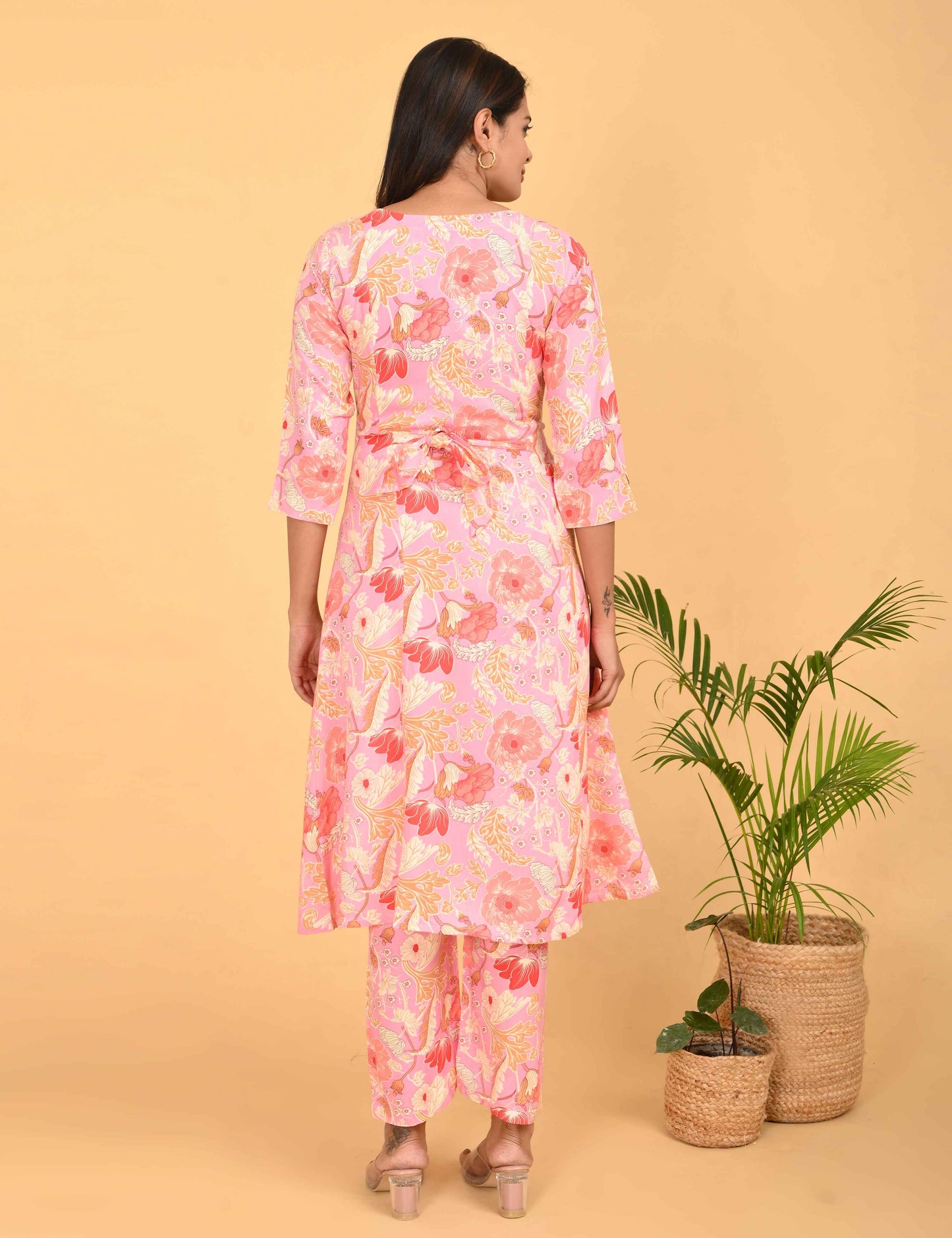 Womens Maternity Kurti Pant Set - Pink