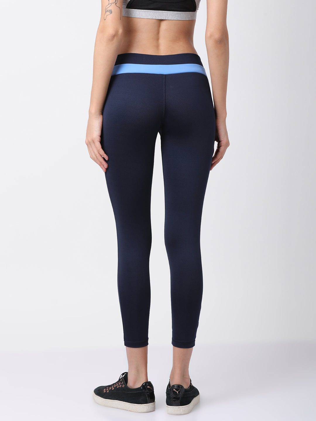 Womens Mid-Rise Solid Trackpant - Navy/Turquoise