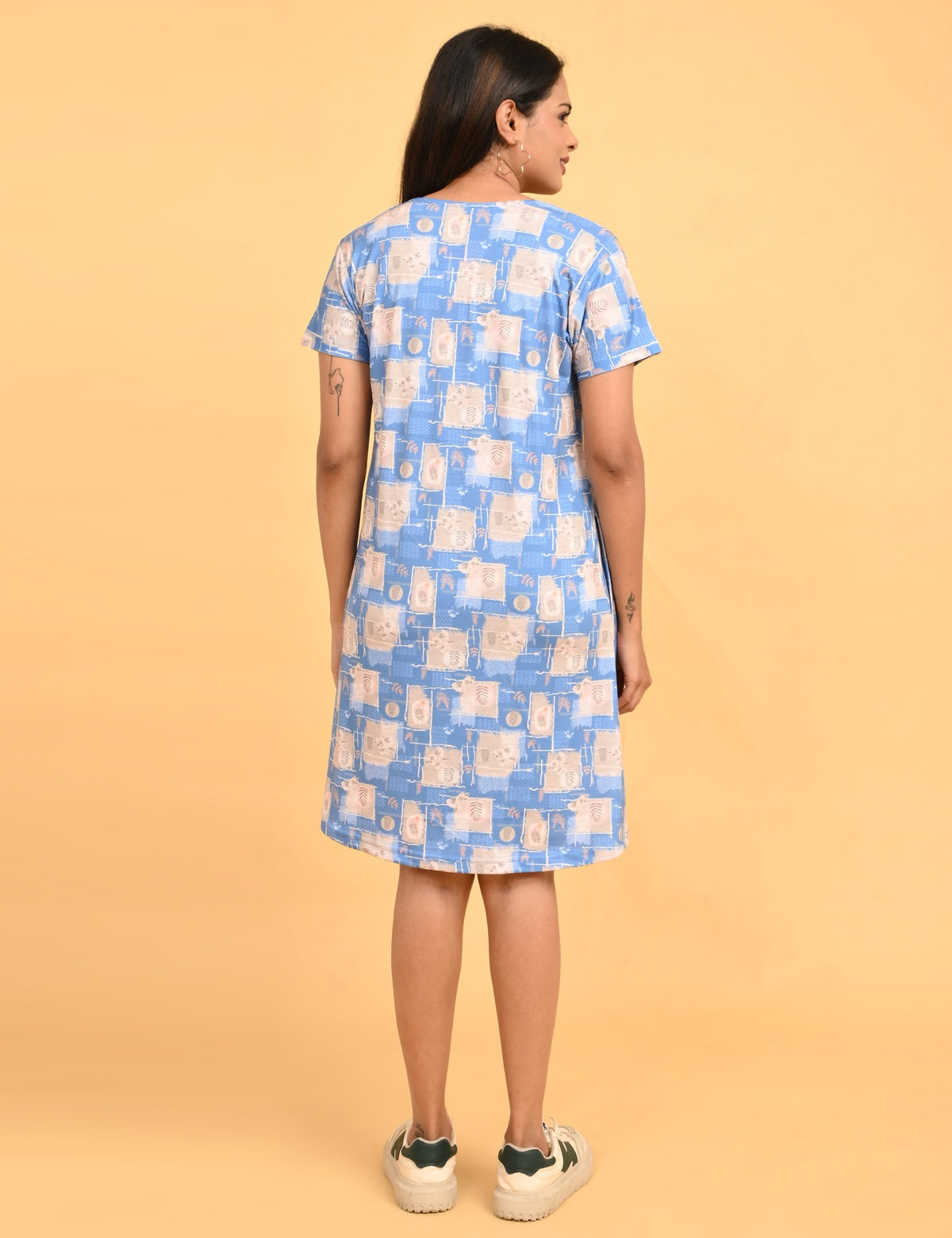 Pastel Blue-Colored Printed Short Nighty