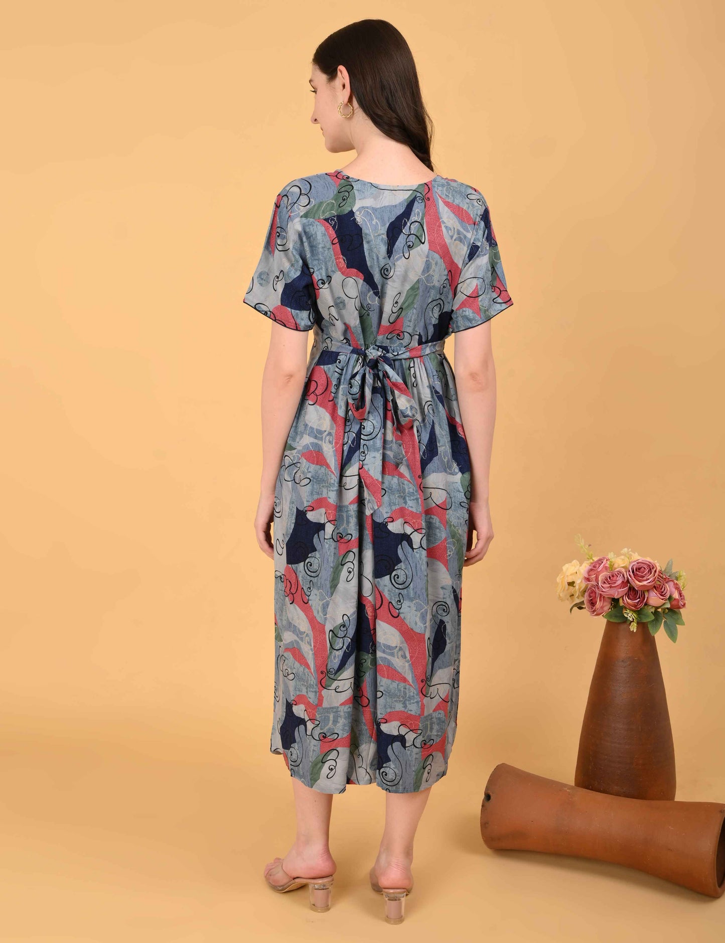 Multi-Colored Maternity 3/4th Gown