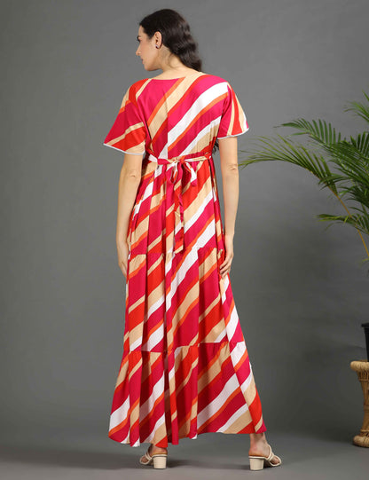 Multi-Colored Maternity Long Gown