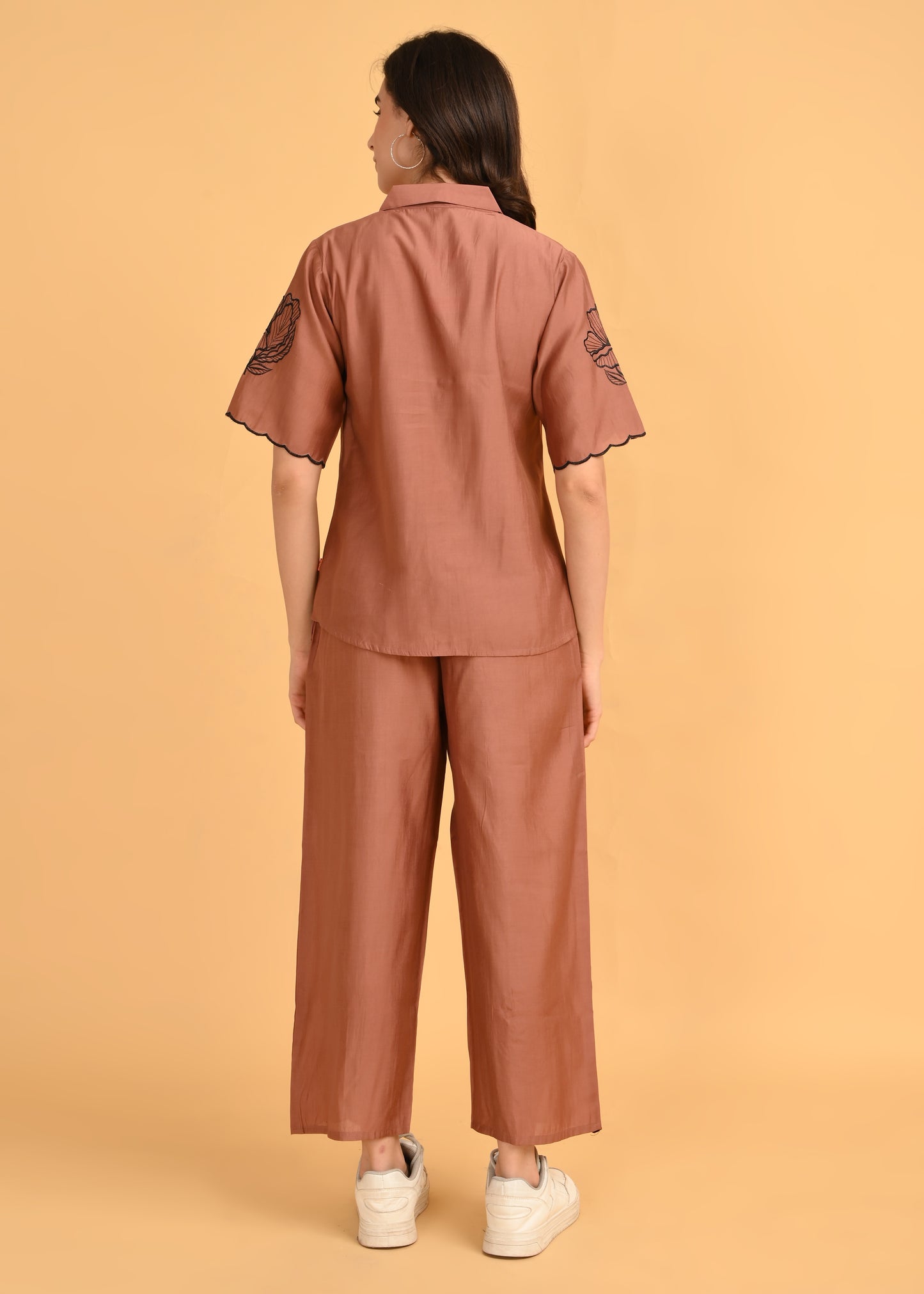 Brown-Colored Embroidered Co Ord Set