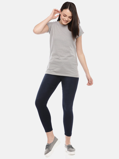 Womens Grey Thin Striped Tees