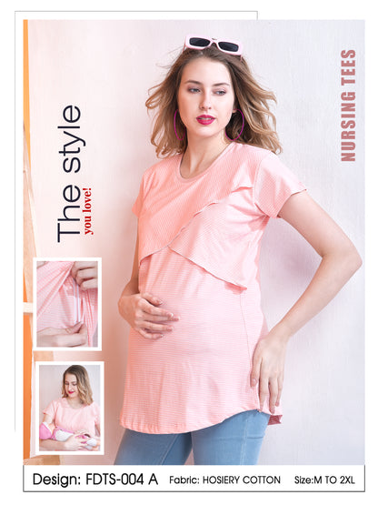 Womens Striped Maternity Tees - Peach