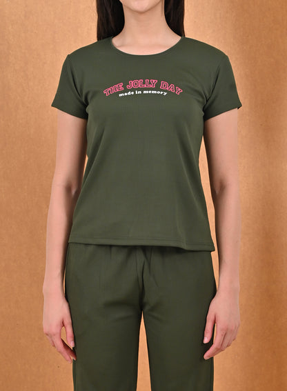 Womens Printed Travel Wear - Olive