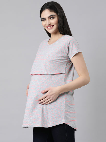 Womens Striped Maternity Tees - Grey