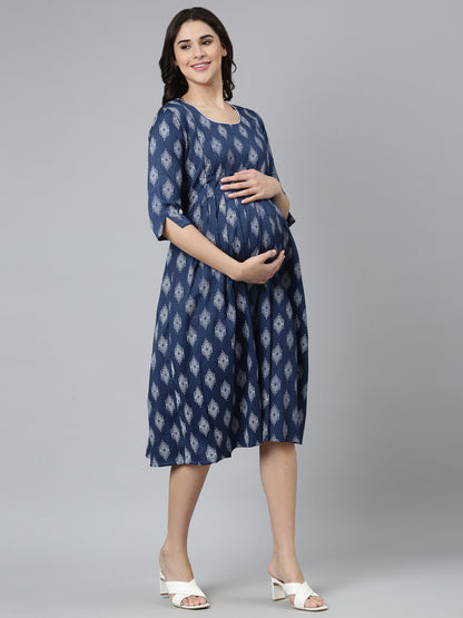 Womens Maternity 3/4th Gown - Indigo