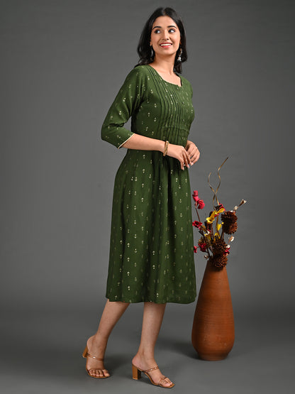 Womens Olive-Colored A-Line Kurta