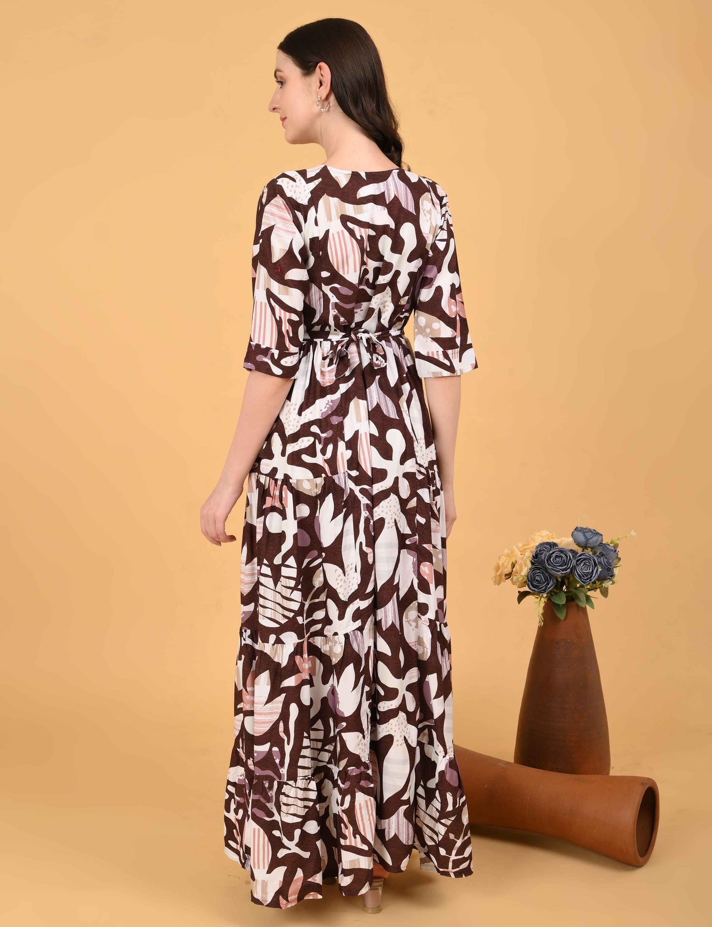 Womens Coffee-Colored Premium Flare Gown