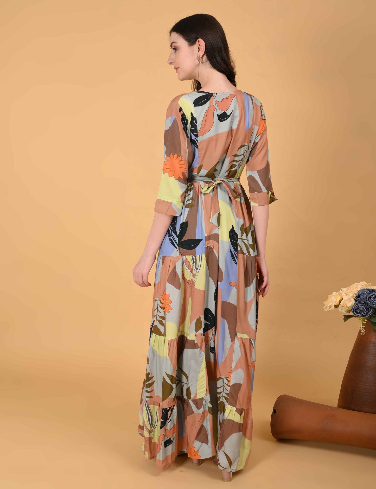 Womens Brown-Colored Premium Flare Gown