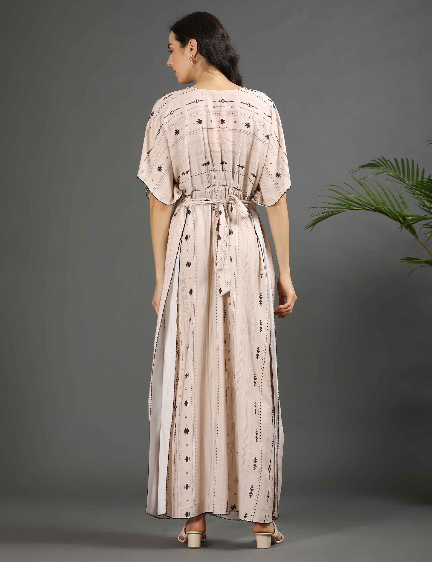 Cream-Colored Maternity Kaftan Long Gown