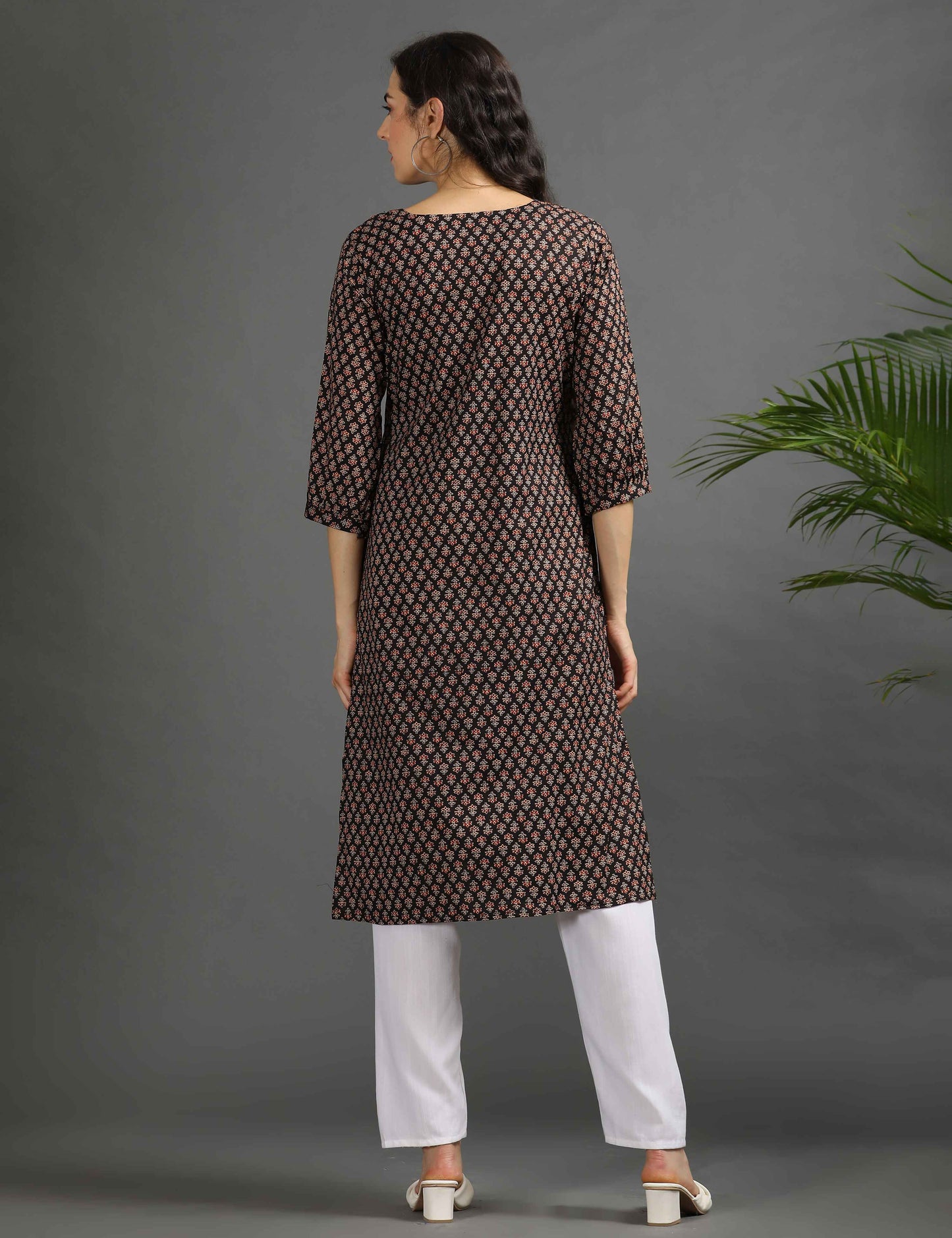 Womens Black-Colored Printed Feeding Kurta