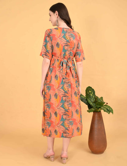 Orange-Colored Maternity 3/4th Gown