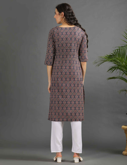 Womens Navy-Colored Printed Feeding Kurta