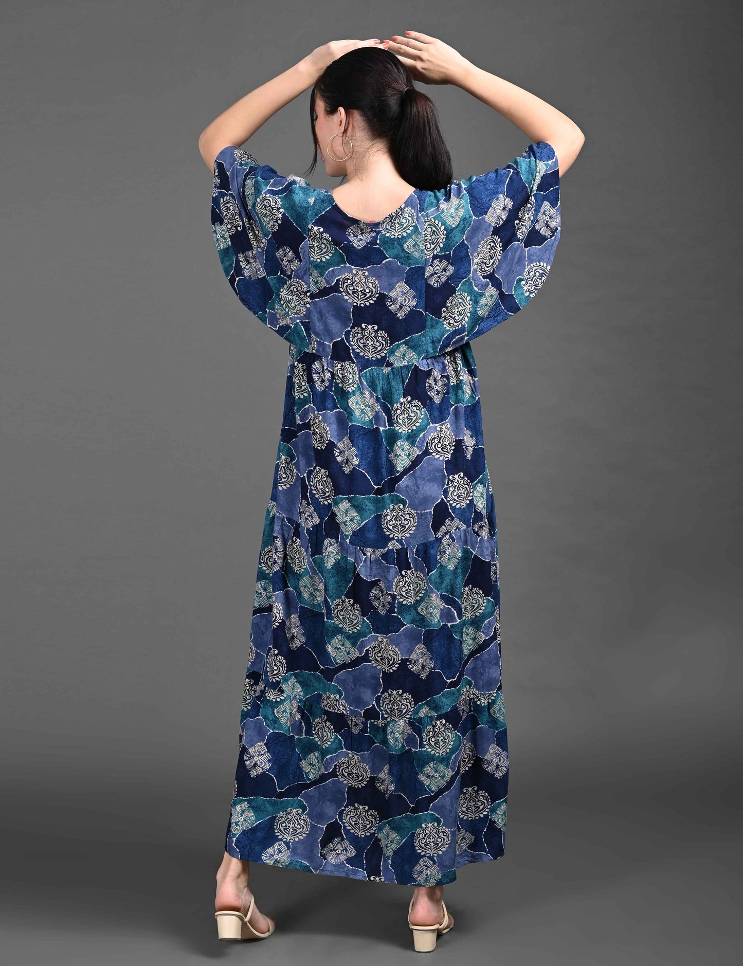 Womens Printed Maternity Long Gown - Blue