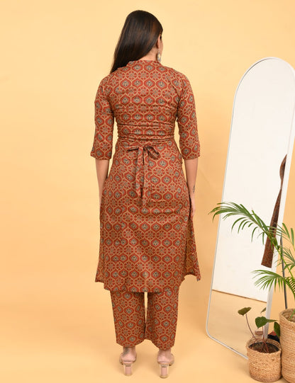 Womens Maternity Kurti Pant Set - Rust