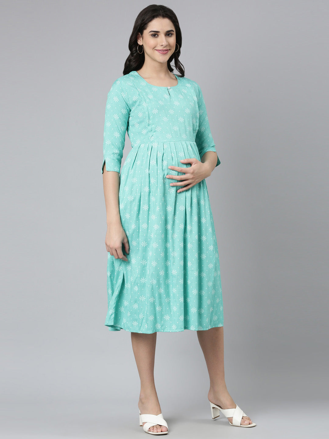 Womens Maternity 3/4th Gown - Sea Green