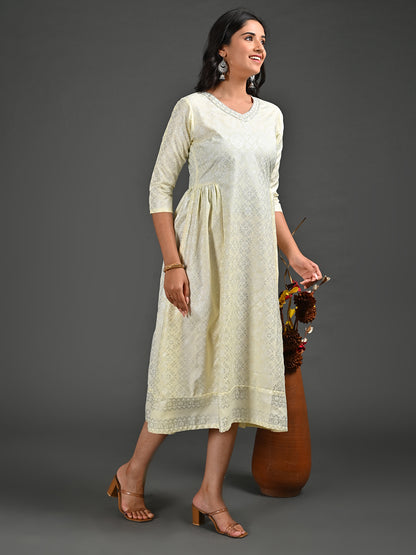 Womens Yellow-Colored A-Line Kurta