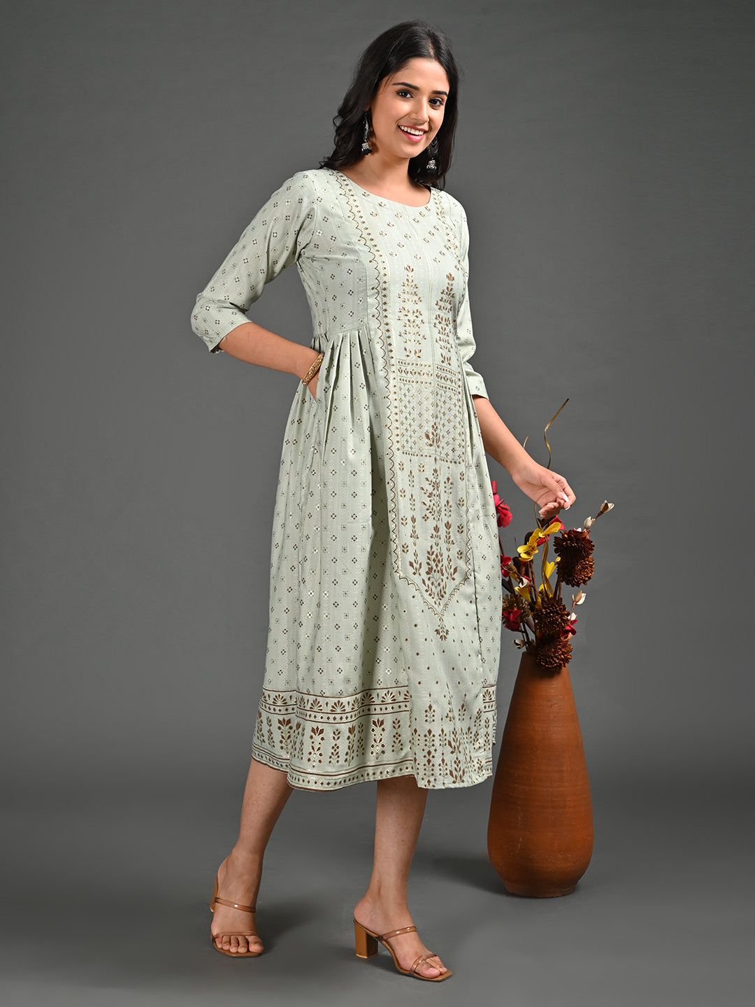 Womens Pista-Colored A-Line Kurta