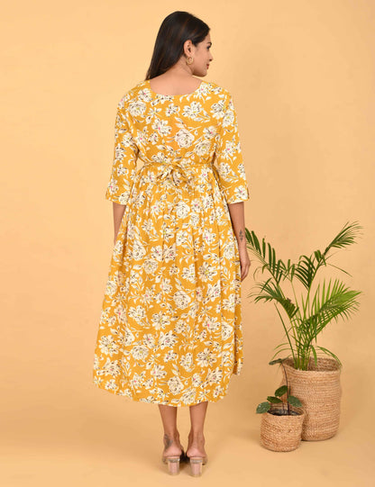 Mustard-Colored Maternity 3/4th Gown