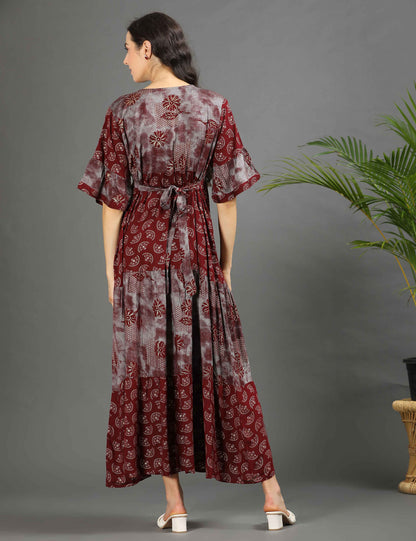 Maroon-Colored Maternity Long Gown