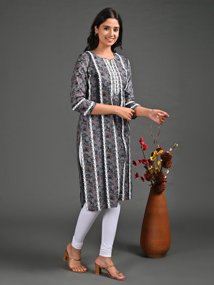 Womens Black-Colored Straight Kurta