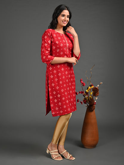 Womens Red-Colored Straight Kurta