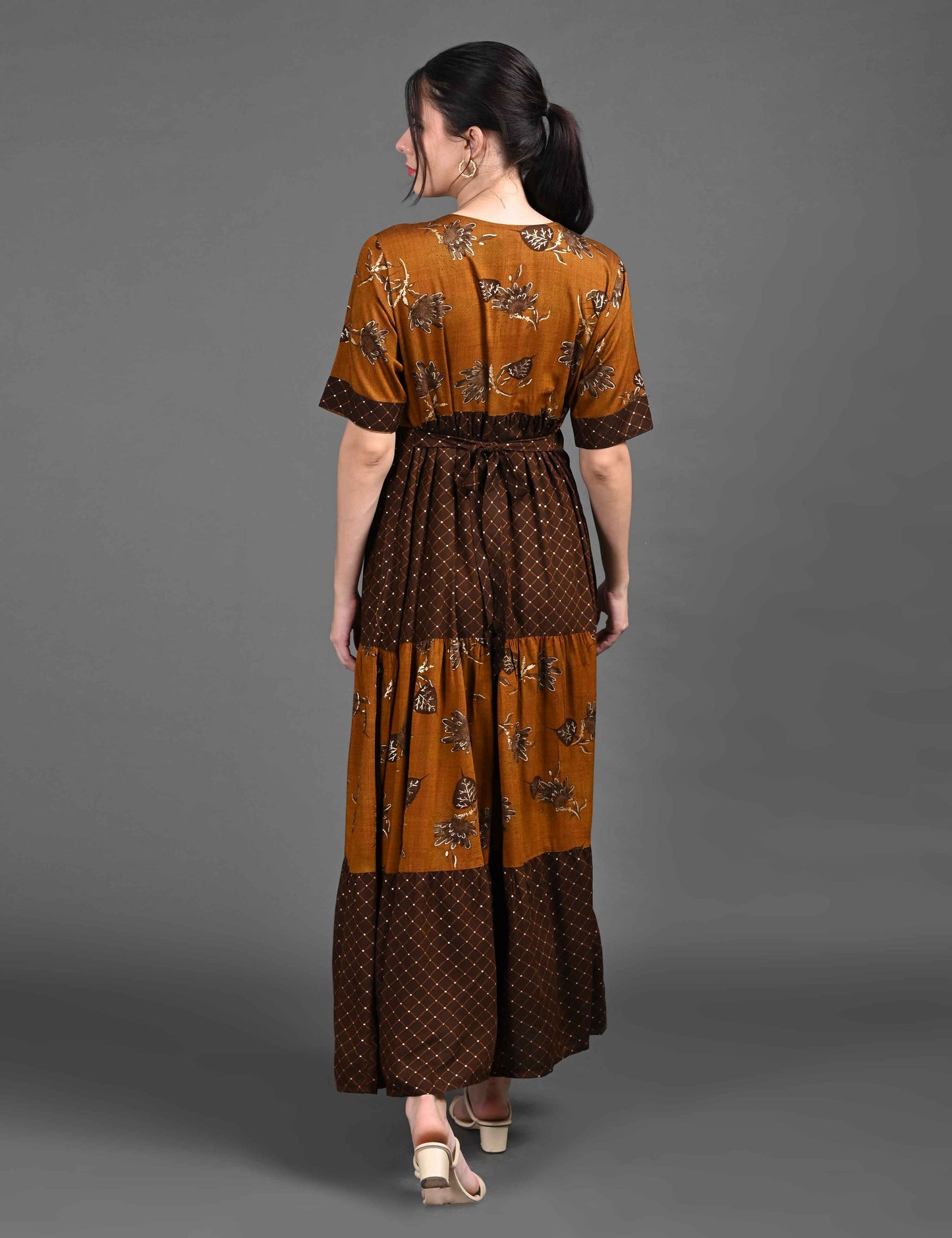 Brown-Colored Maternity Long Gown