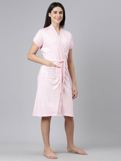 Womens Printed Bathrobe - Pink