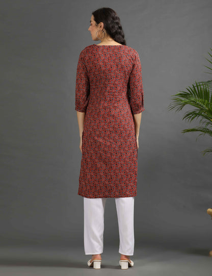 Womens Red-Colored Printed Feeding Kurta