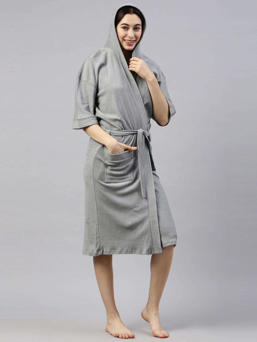 Womens Hooded Bathrobe - Grey