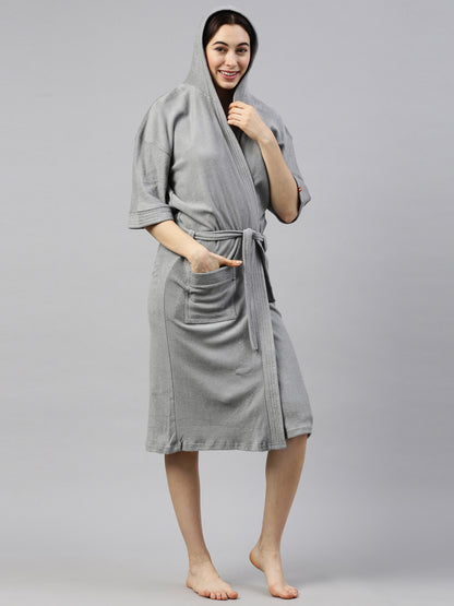 Womens Hooded Bathrobe - Grey