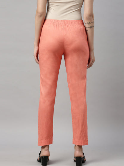 Womens Stretchable Solid Cigar Pant - L.Peach